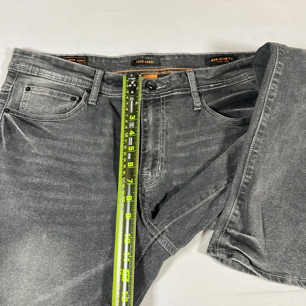 True Rebel Jeans Mens 34X30 Dark Gray Premium Denim 808 Slim Fit Straight Leg